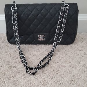 Black Purse with chain strap.